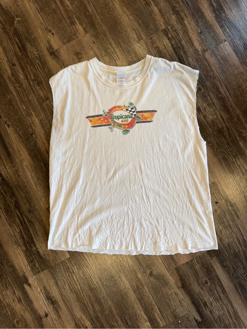 Vintage Tropicana 400 Sleeveless 2004 Faded White Shirt XL Chicagoland Speedway